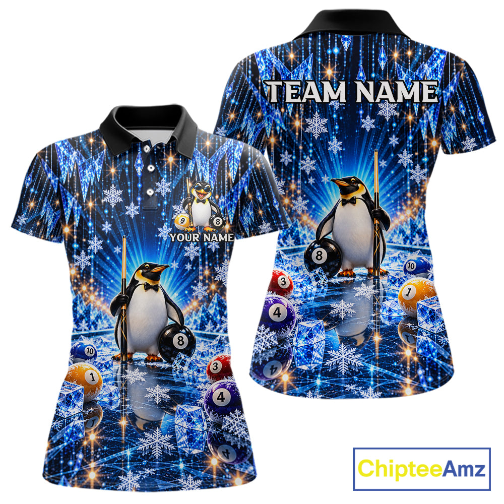 Custom Funny Penguin Billiard Shirt For Men Personalized Crystal Ice 8 Ball Pool Team Apparel NYN5087