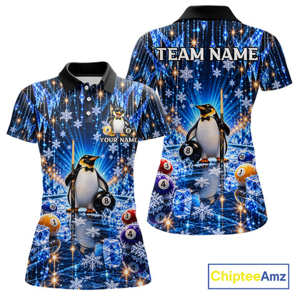 Custom Funny Penguin Billiard Shirt For Men Personalized Crystal Ice 8 Ball Pool Team Apparel NYN5087