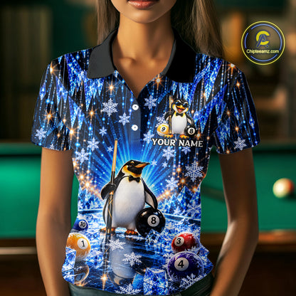 Custom Funny Penguin Billiard Shirt For Men Personalized Crystal Ice 8 Ball Pool Team Apparel NYN5087