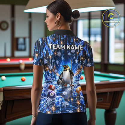 Custom Funny Penguin Billiard Shirt For Men Personalized Crystal Ice 8 Ball Pool Team Apparel NYN5087
