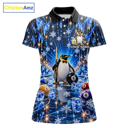 Custom Funny Penguin Billiard Shirt For Men Personalized Crystal Ice 8 Ball Pool Team Apparel NYN5087