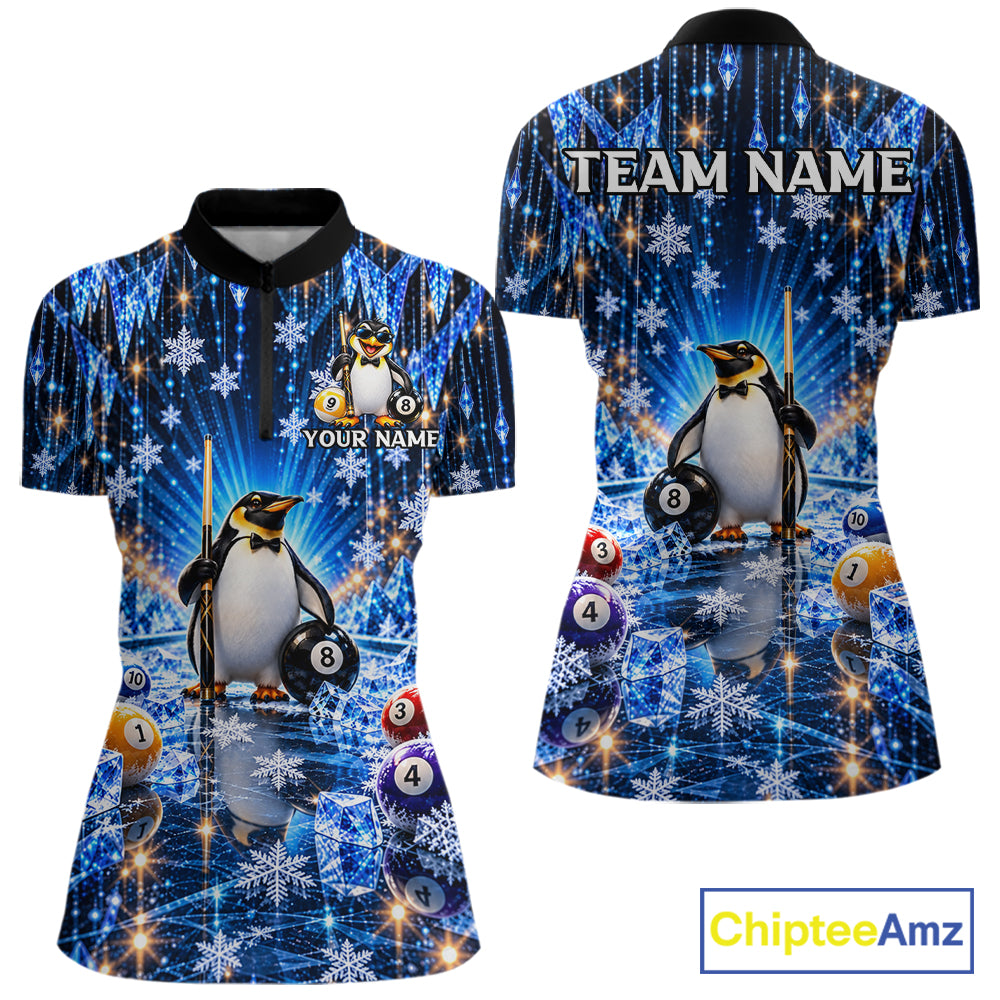 Custom Funny Penguin Billiard Shirt For Men Personalized Crystal Ice 8 Ball Pool Team Apparel NYN5087