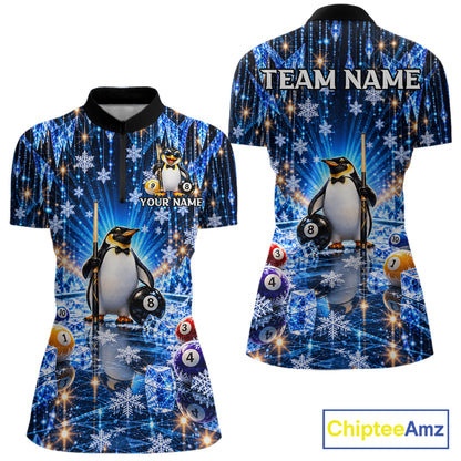 Custom Funny Penguin Billiard Shirt For Men Personalized Crystal Ice 8 Ball Pool Team Apparel NYN5087