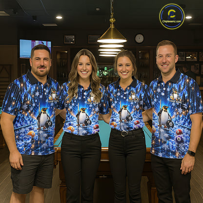 Custom Funny Penguin Billiard Shirt For Men Personalized Crystal Ice 8 Ball Pool Team Apparel NYN5087
