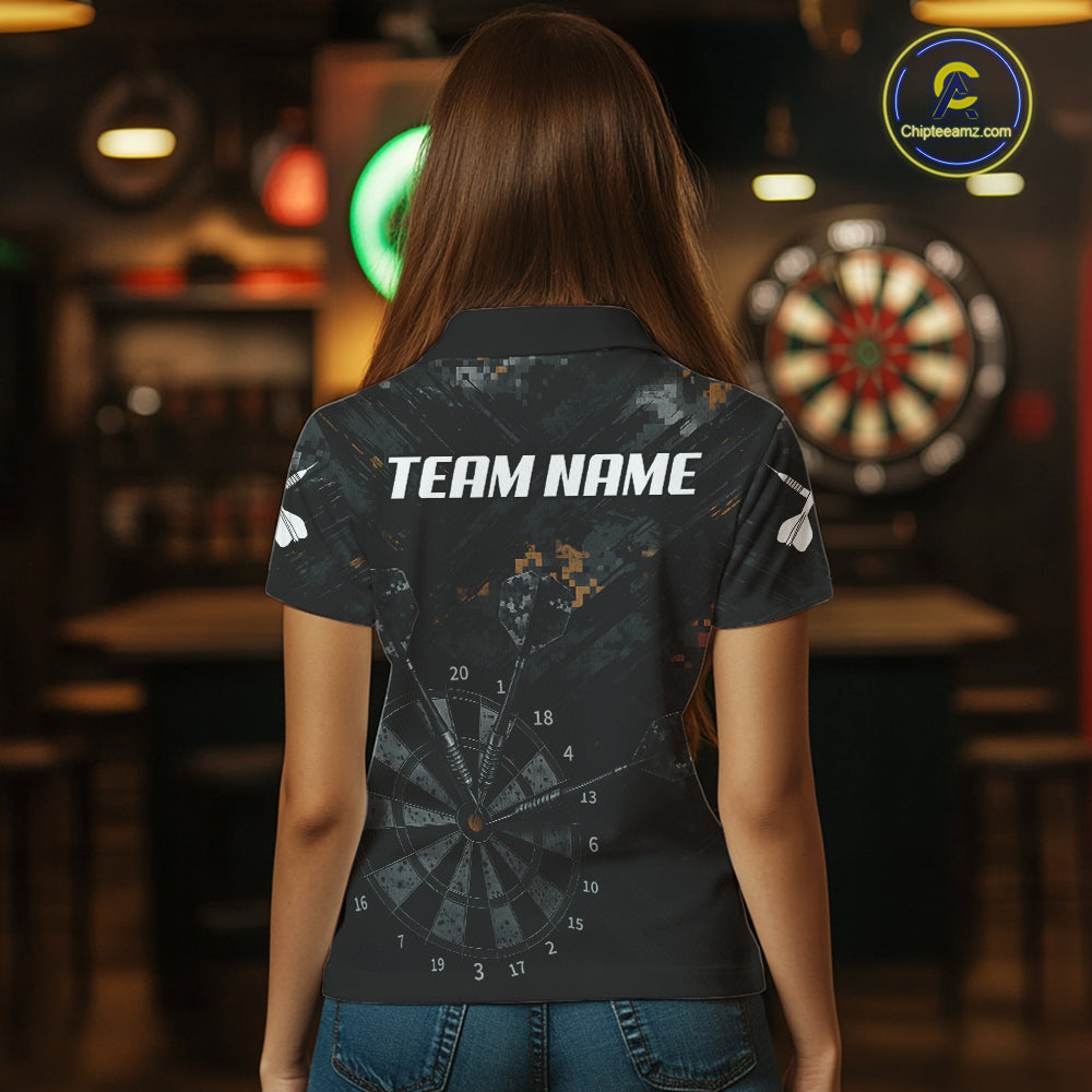 Black Grunge Digital Camouflage Darts Custom Dart Polo Shirt Women Dart Tournament Jerseys NYN2090