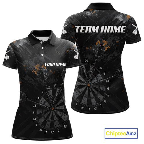 Black Grunge Digital Camouflage Darts Custom Dart Polo Shirt Women Dart Tournament Jerseys NYN2090