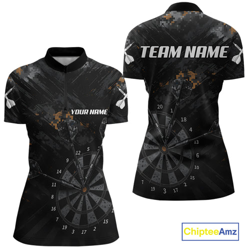Black Grunge Digital Camouflage Darts Custom Dart Quarter-Zip Shirt Women Dart Tournament Jerseys NYN2090