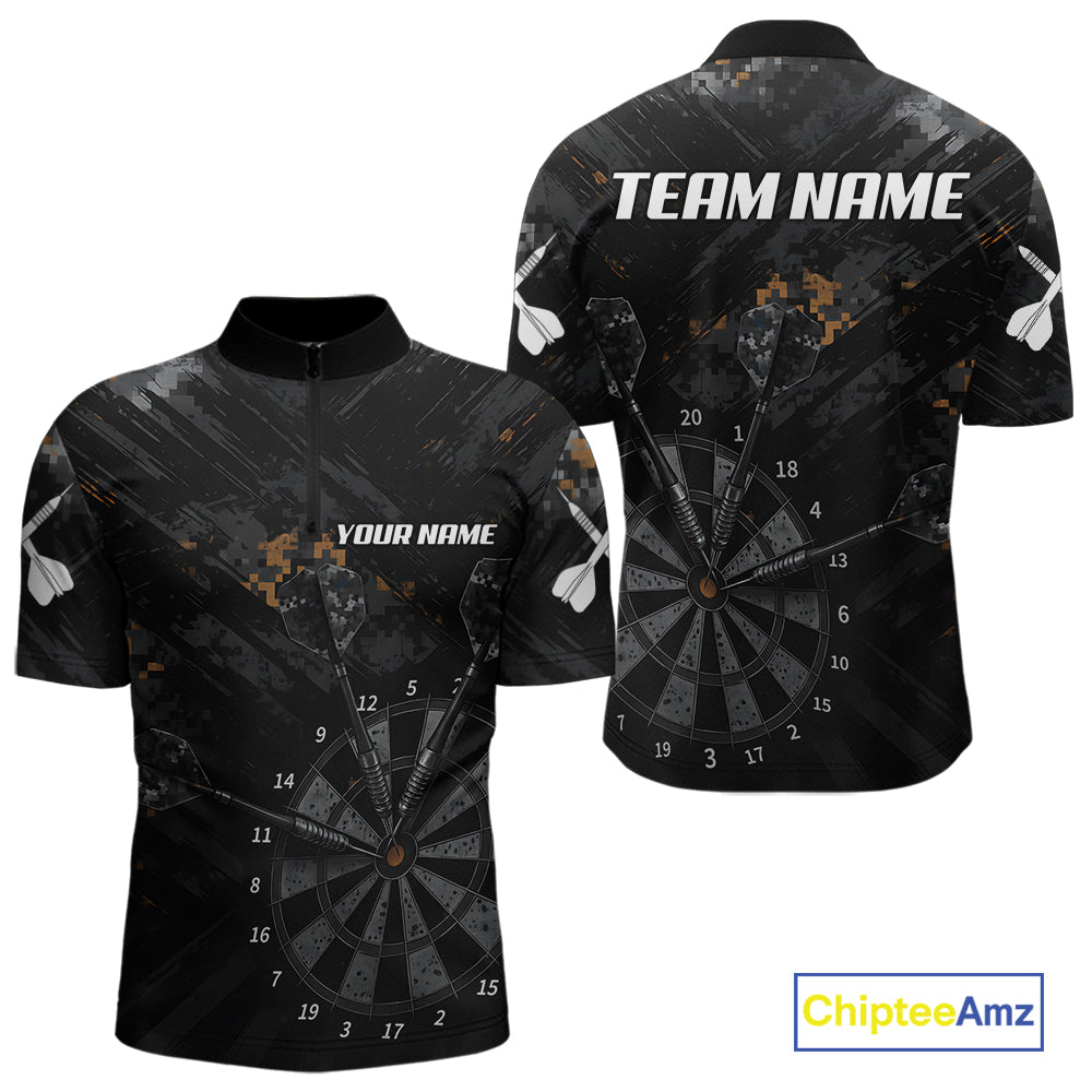 Black Grunge Digital Camouflage Darts Custom Dart Quarter-Zip Shirt Men Dart Tournament Jerseys NYN2090