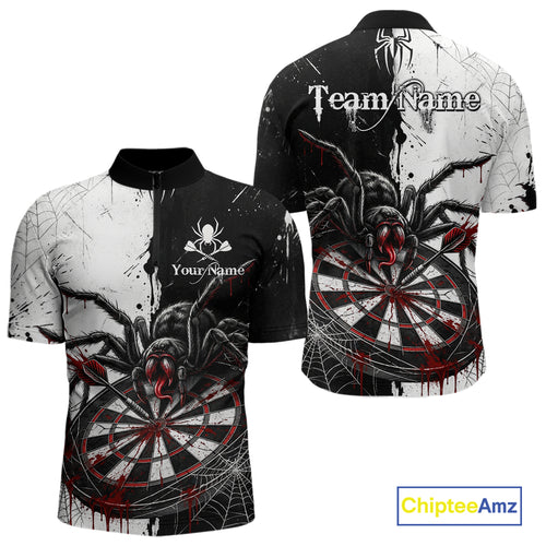 Personalized Black & Red Dripping Spider Men Dart Quarter-Zip Shirts Custom Dart League Jerseys NYN2095