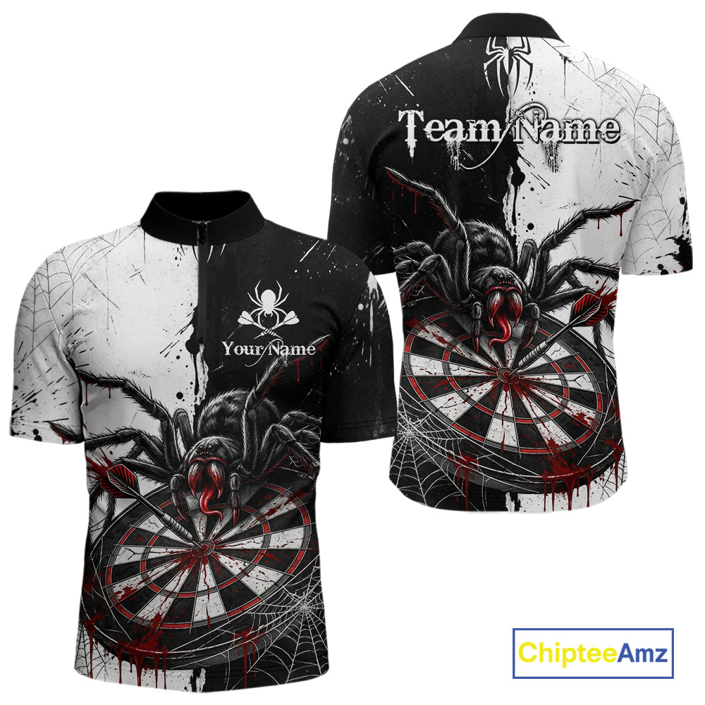 Personalized Black & Red Dripping Spider Men Dart Quarter-Zip Shirts Custom Dart League Jerseys NYN2095