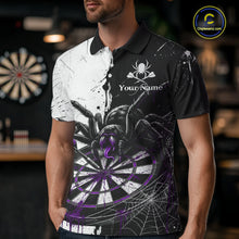 Load image into Gallery viewer, Personalized Black &amp; Purple Dripping Spider Men Dart Polo Shirts Custom Dart League Jerseys NYN2096