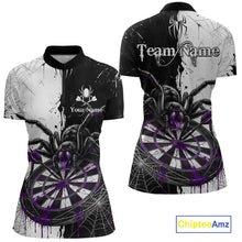 Load image into Gallery viewer, Personalized Black &amp; Purple Dripping Spider Women Dart Quarter-Zip Shirts Custom Dart League Jerseys NYN2096