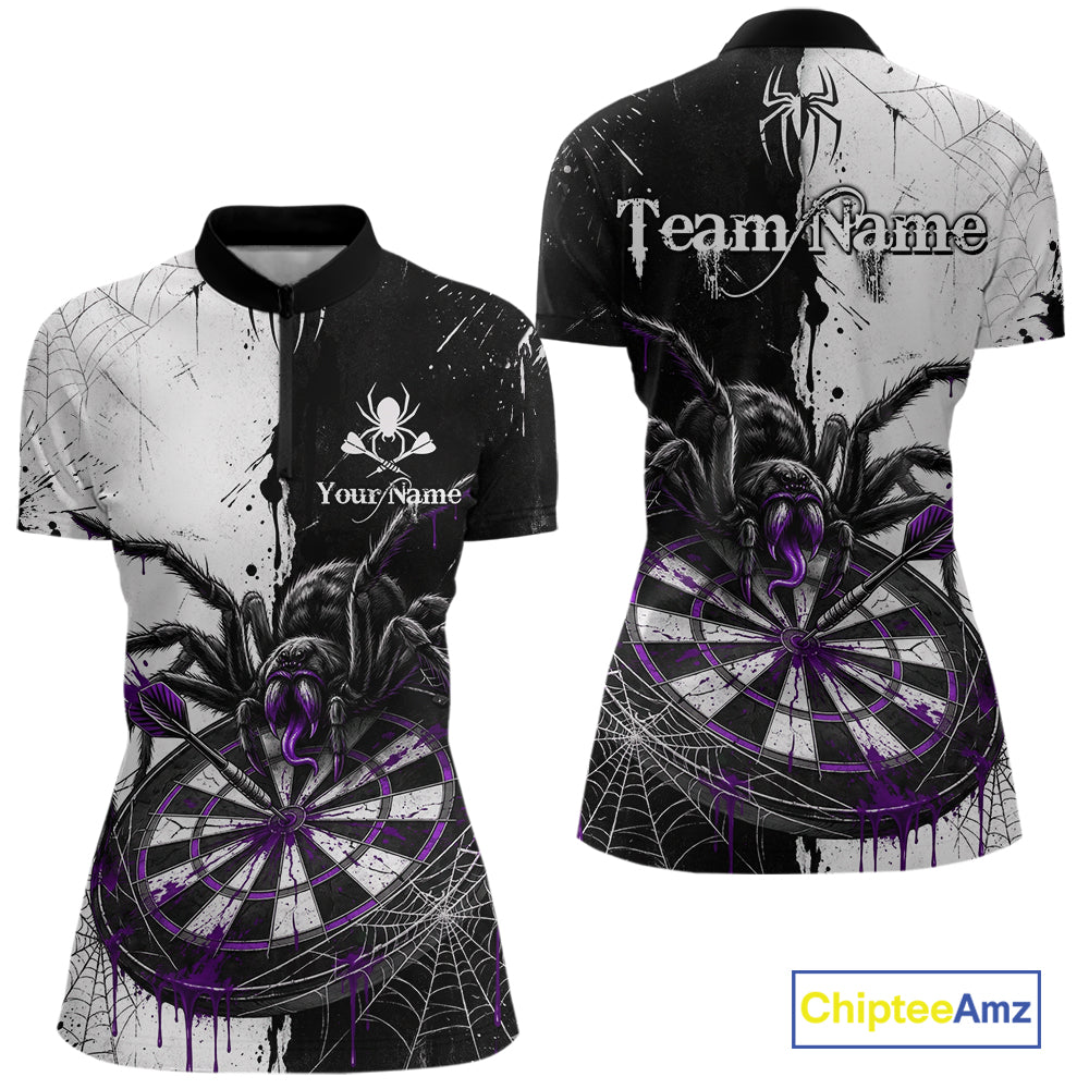 Personalized Black & Purple Dripping Spider Women Dart Quarter-Zip Shirts Custom Dart League Jerseys NYN2096