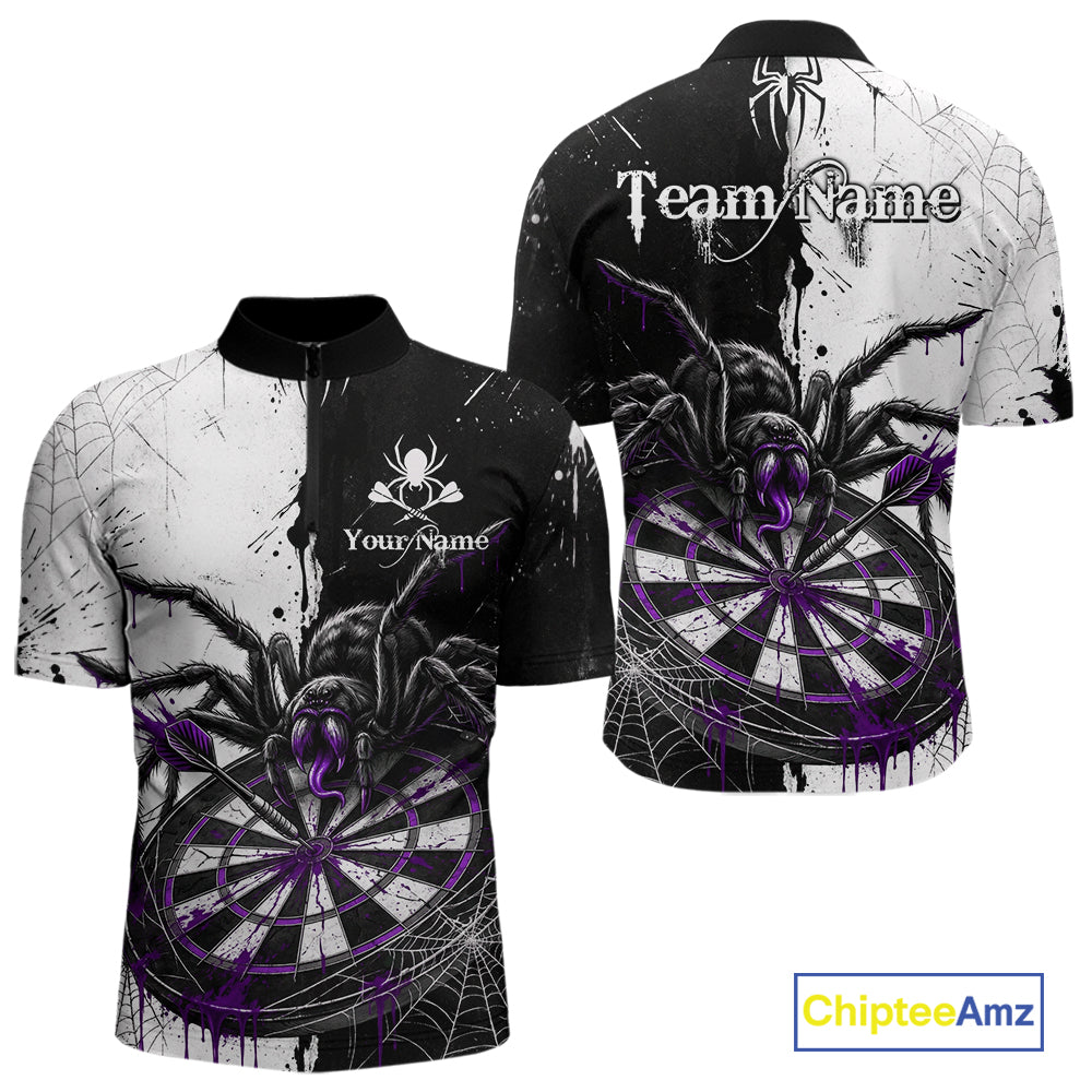 Personalized Black & Purple Dripping Spider Men Dart Quarter-Zip Shirts Custom Dart League Jerseys NYN2096