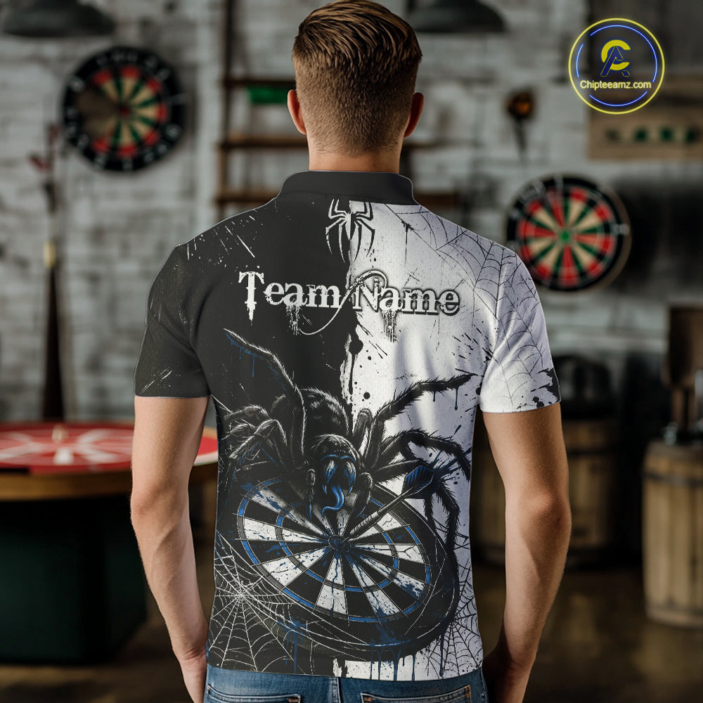 Personalized Black & Blue Dripping Spider Men Dart Polo Shirts Custom Dart League Jerseys NYN2097
