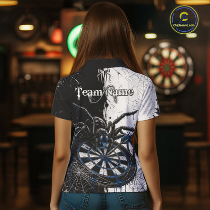Personalized Black & Blue Dripping Spider Women Dart Polo Shirts Custom Dart League Jerseys NYN2097
