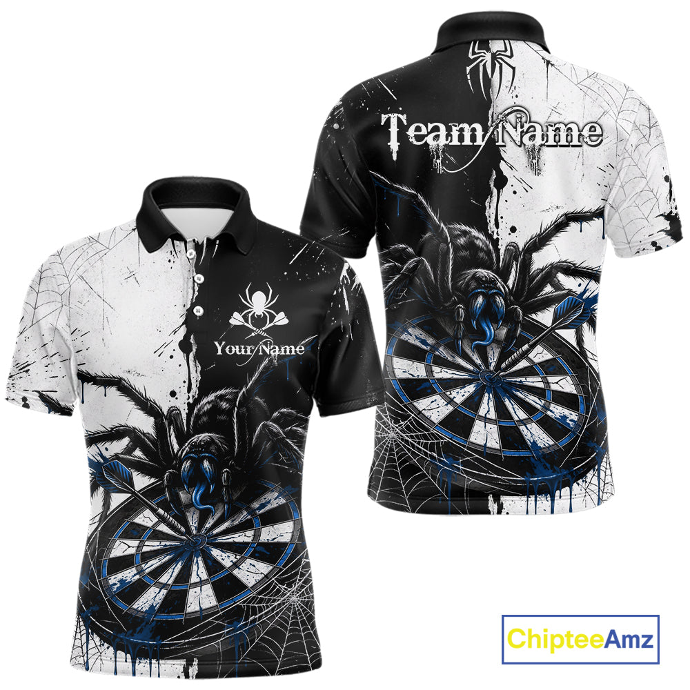 Personalized Black & Blue Dripping Spider Men Dart Polo Shirts Custom Dart League Jerseys NYN2097
