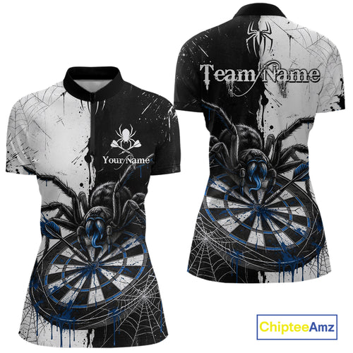 Personalized Black & Blue Dripping Spider Women Dart Quarter-Zip Shirts Custom Dart League Jerseys NYN2097