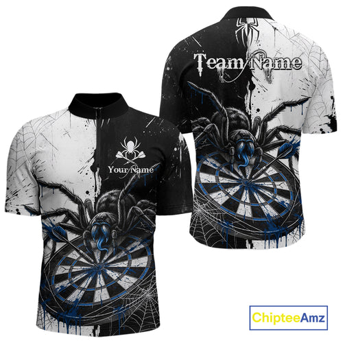 Personalized Black & Blue Dripping Spider Men Dart Quarter-Zip Shirts Custom Dart League Jerseys NYN2097