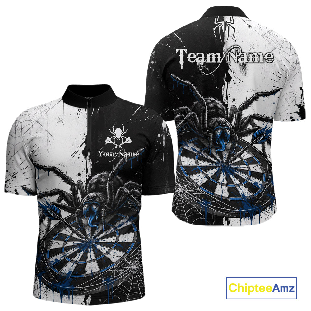 Personalized Black & Blue Dripping Spider Men Dart Quarter-Zip Shirts Custom Dart League Jerseys NYN2097