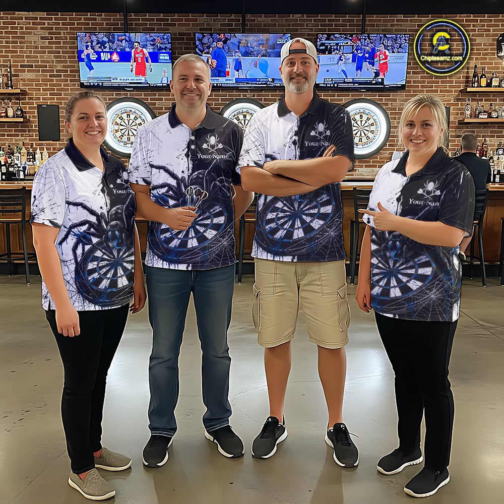 Personalized Black & Blue Dripping Spider Women Dart Quarter-Zip Shirts Custom Dart League Jerseys NYN2097