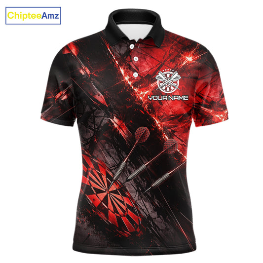 Personalized Black & Red Grunge Dartboard & Arrow Men Darts Polo Shirt Custom Dart Team Jersey NYN2618