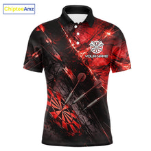 Load image into Gallery viewer, Personalized Black &amp; Red Grunge Dartboard &amp; Arrow Men Darts Polo Shirt Custom Dart Team Jersey NYN2618