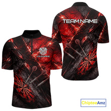 Load image into Gallery viewer, Personalized Black &amp; Red Grunge Dartboard &amp; Arrow Men Darts Quarter-Zip Shirt Custom Dart Team Jersey NYN2618