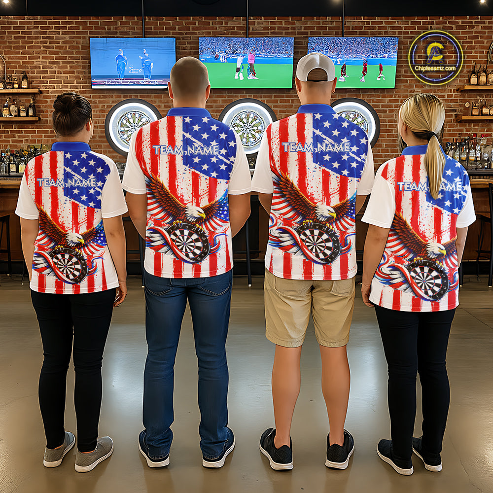 Personalized Eagle US Flag Patriotic Women Darts Polo Shirt Custom Freedom-Day Dart Team Jersey NYN2620