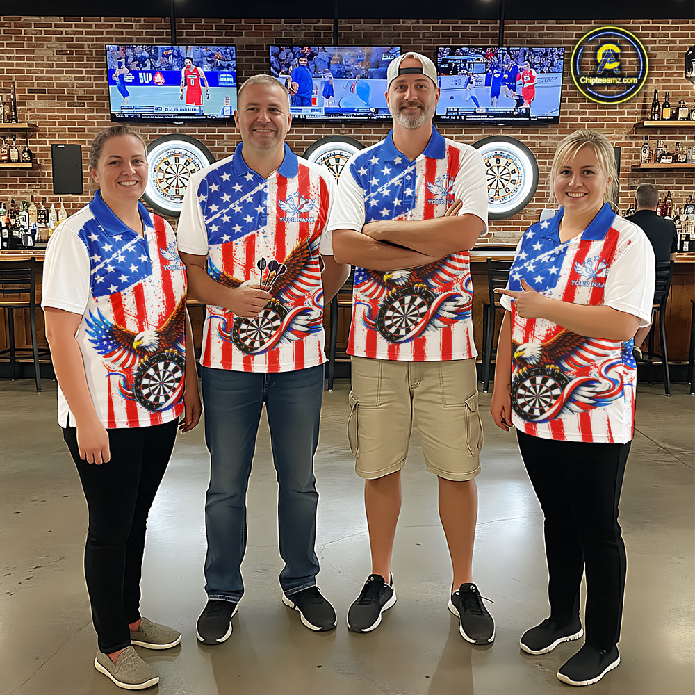 Personalized Eagle US Flag Patriotic Women Darts Polo Shirt Custom Freedom-Day Dart Team Jersey NYN2620