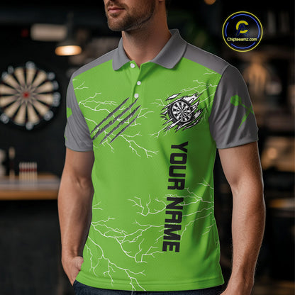 Grey Scratches & White Thunders Men's Darts Shirt - Custom Name For Dart Players NYN0419