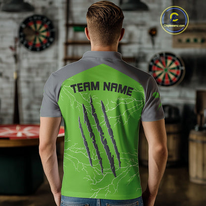 Grey Scratches & White Thunders Men's Darts Shirt - Custom Name For Dart Players NYN0419