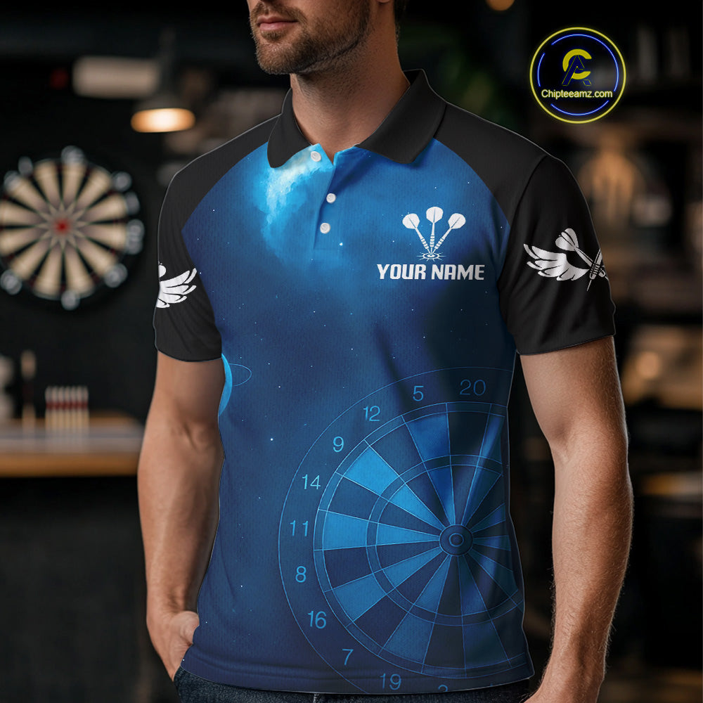 Galaxy-Themed Darts In Space Men's Darts Shirt - Custom Name For Dart Players NYN0422