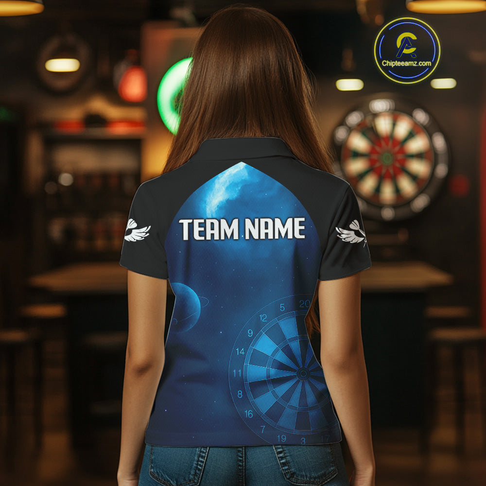 Galaxy-Themed Darts In Space Women's Darts Shirt - Custom Name For Dart Players NYN0422