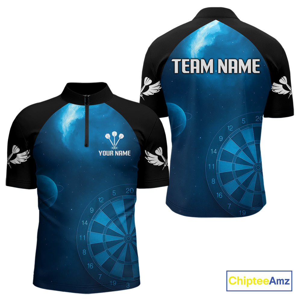 Galaxy-Themed Darts In Space Men's Darts Shirt - Custom Name For Dart Players NYN0422