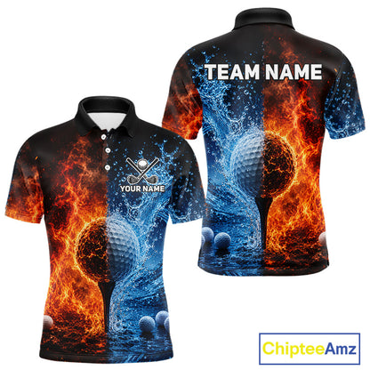 Blue water red flames mens golf polo shirt golf outfit