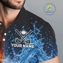 Load image into Gallery viewer, Blue Water &amp; Red Flames Mens Golf Polo Shirt Custom Golf Clothing Golf Team Outfits NYN3390