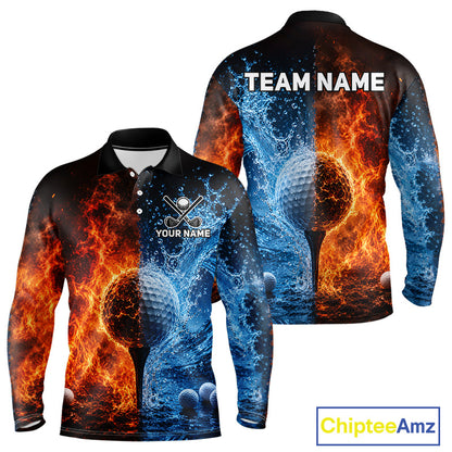 Blue water red flames mens golf polo shirt golf outfit