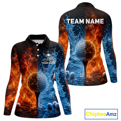 Blue water red flames womens golf polo shirt golf team outfit