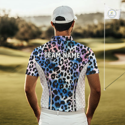 Mens Golf Polo Shirt Custom Neon Blue Leopard Pattern Golf Shirts ,Best Mens Golf Shirts NYN3391