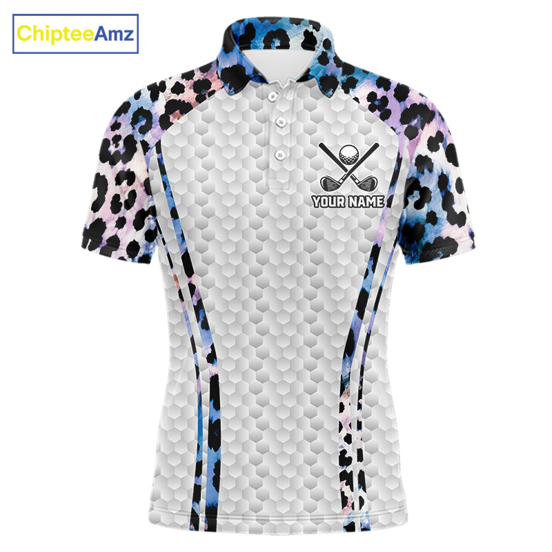 Neon blue leopard mens golf polo shirt custom golf apparel