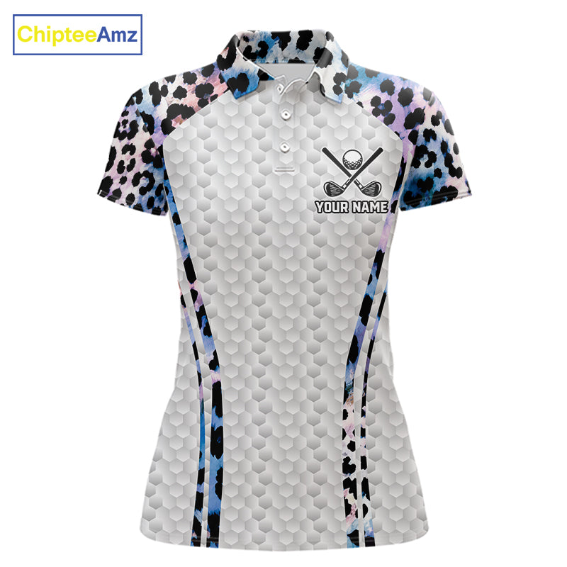 Neon blue leopard womens golf polo shirt custom golf apparel