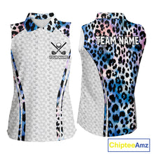 Load image into Gallery viewer, Neon blue leopard womens golf sleeveless polo shirt custom golf apparel