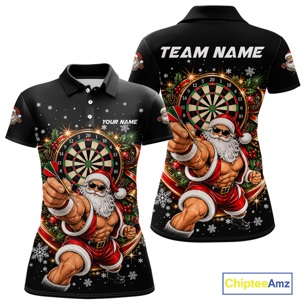 Funny Muscular Santa Dart Team Jersey For Women Custom Christmas Darts Polo 1/4-Zip Shirt Darts Gifts NYN5097