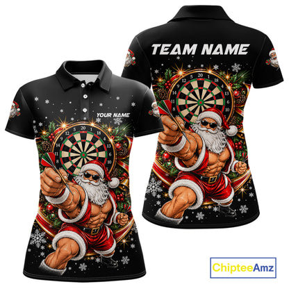 Funny Muscular Santa Dart Team Jersey For Women Custom Christmas Darts Polo 1/4-Zip Shirt Darts Gifts NYN5097