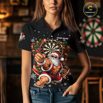 Funny Muscular Santa Dart Team Jersey For Women Custom Christmas Darts Polo 1/4-Zip Shirt Darts Gifts NYN5097
