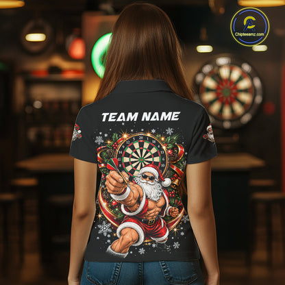Funny Muscular Santa Dart Team Jersey For Women Custom Christmas Darts Polo 1/4-Zip Shirt Darts Gifts NYN5097