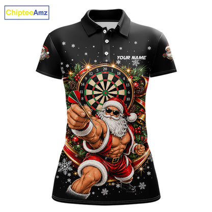 Funny Muscular Santa Dart Team Jersey For Women Custom Christmas Darts Polo 1/4-Zip Shirt Darts Gifts NYN5097