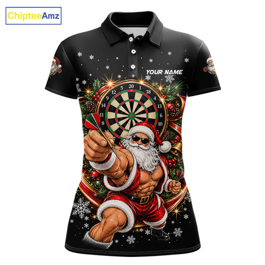 Funny Muscular Santa Dart Team Jersey For Women Custom Christmas Darts Polo 1/4-Zip Shirt Darts Gifts NYN5097