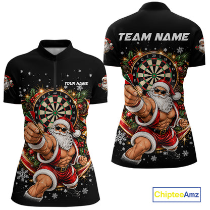 Funny Muscular Santa Dart Team Jersey For Women Custom Christmas Darts Polo 1/4-Zip Shirt Darts Gifts NYN5097
